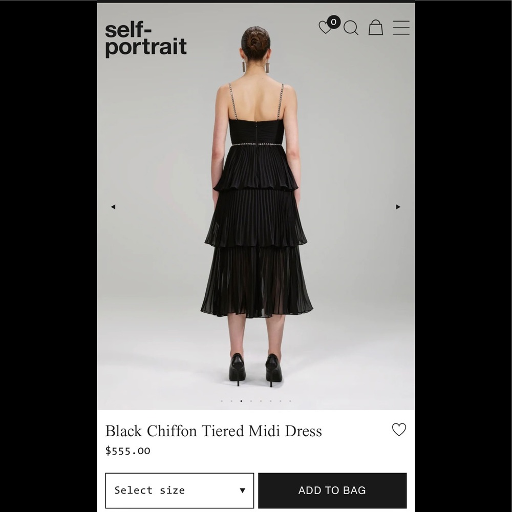 Self Portrait Black Chiffon Tiered Midi Dress - Picture 2 of 8